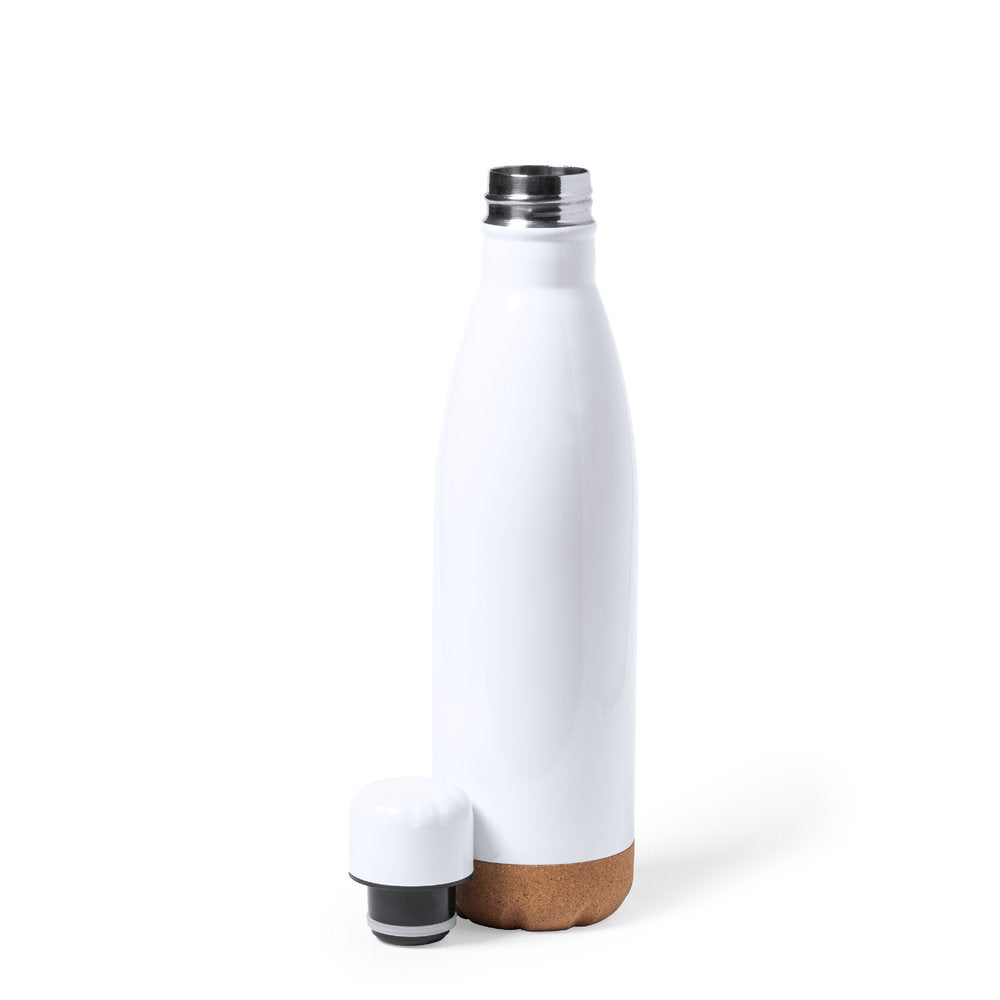 Unbedruckte Trinkflasche mit Korkboden und Schraubverschluss