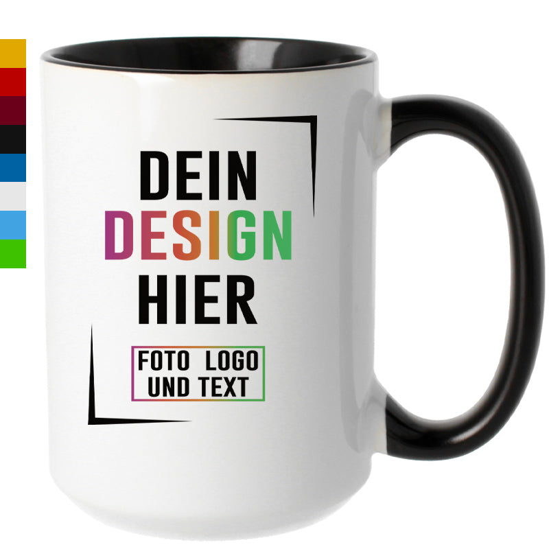 Jumbobecher mit schwarzem Henkel, Aufdruck Dein Design hier, personalisierbare Fototasse