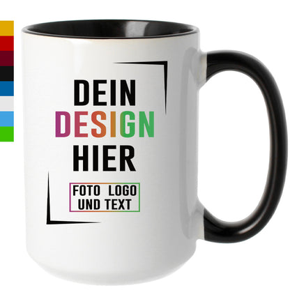 Jumbobecher mit schwarzem Henkel, Aufdruck Dein Design hier, personalisierbare Fototasse