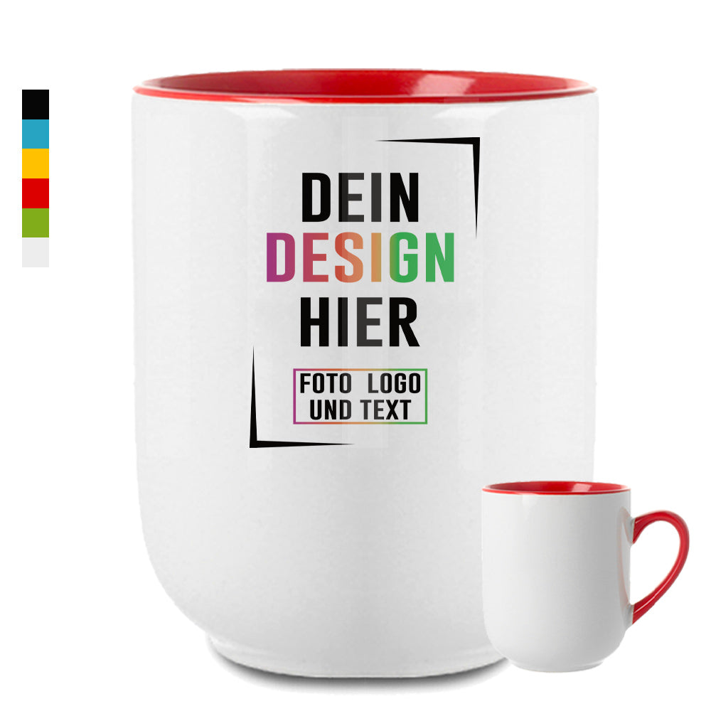 Personalisierbare Fototasse mit rotem Innenrand, Vorlage für eigenes Foto oder Logo, Fototassen.de