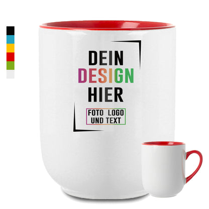 Personalisierbare Fototasse mit rotem Innenrand, Vorlage für eigenes Foto oder Logo, Fototassen.de