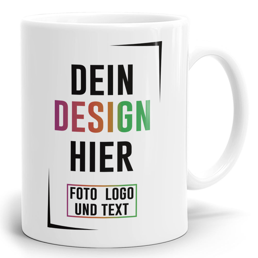 Weiße Fototasse individuell bedruckbar mit eigenem Design, Foto, Logo und Text