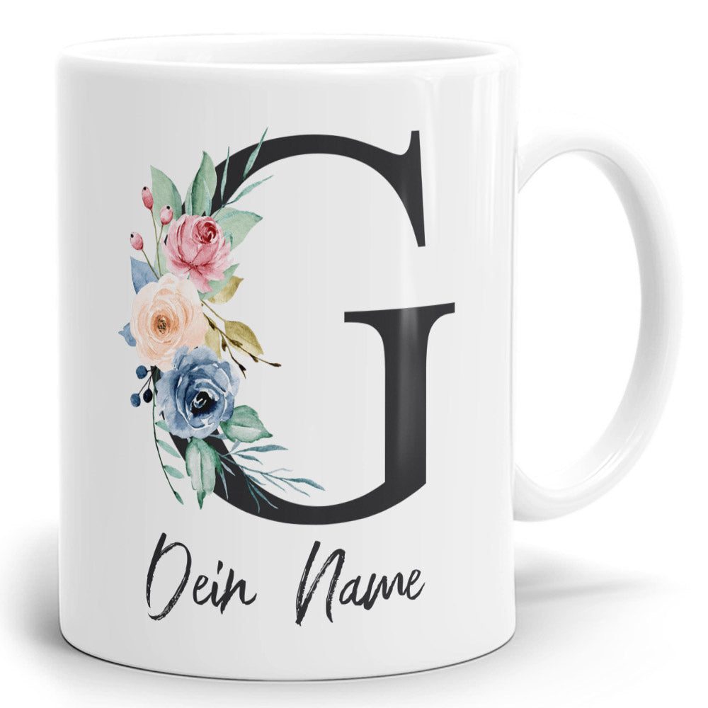 Blumen Initial Tasse mit Name und Buchstabe G