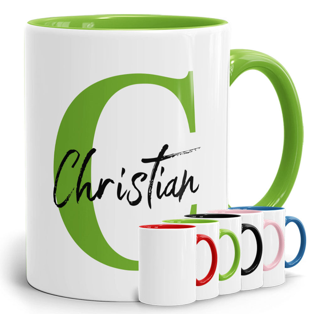 Initial Tasse Lightgreen mit Anfangsbuchstabe und Name
