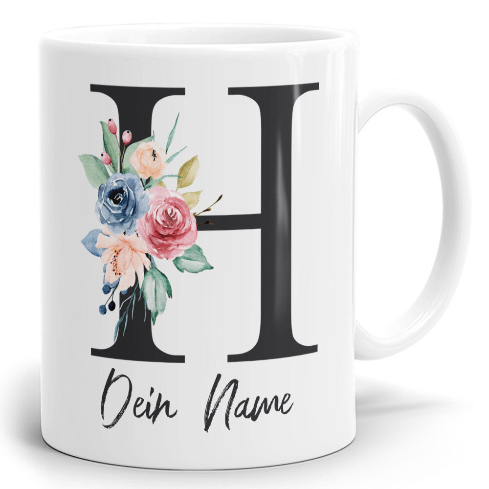 Blumen Initial Tasse mit Name und Buchstabe H