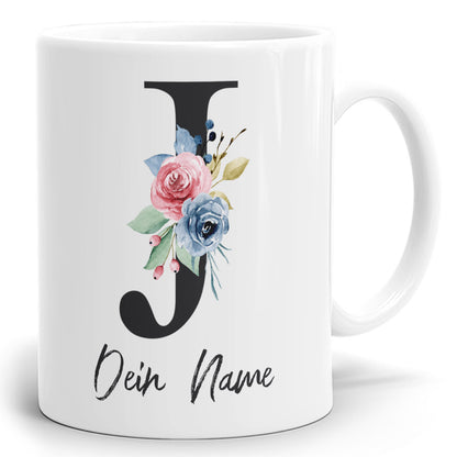 Blumen Initial Tasse mit Name und Buchstabe J