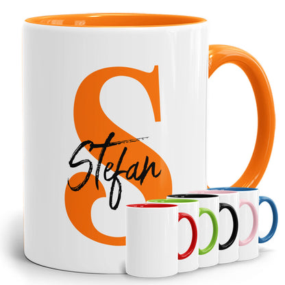Initial Tasse Orange mit Anfangsbuchstabe und Name