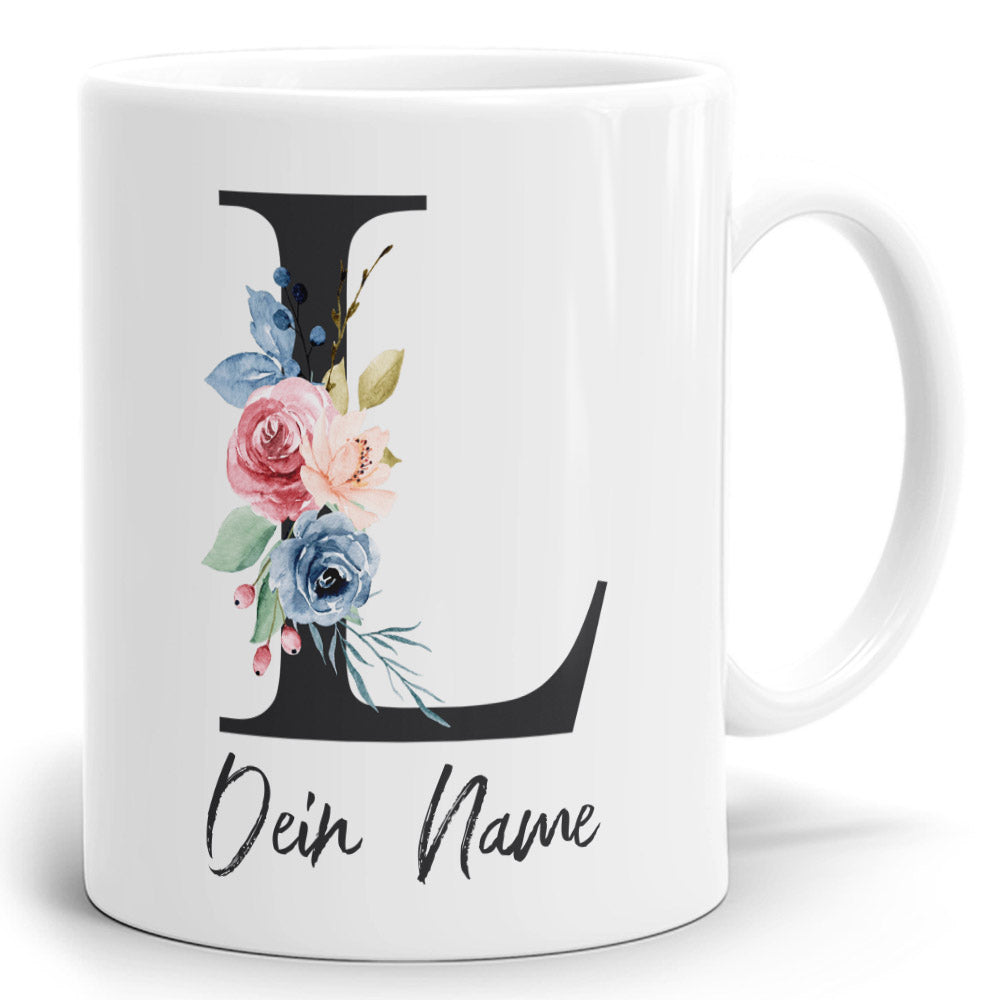 Blumen Initial Tasse mit Name und Buchstabe L