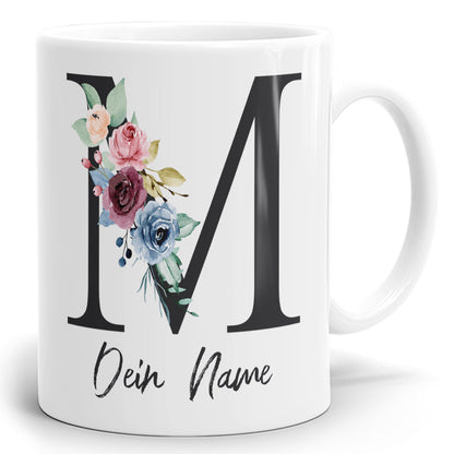 Blumen Initial Tasse mit Name und Buchstabe M
