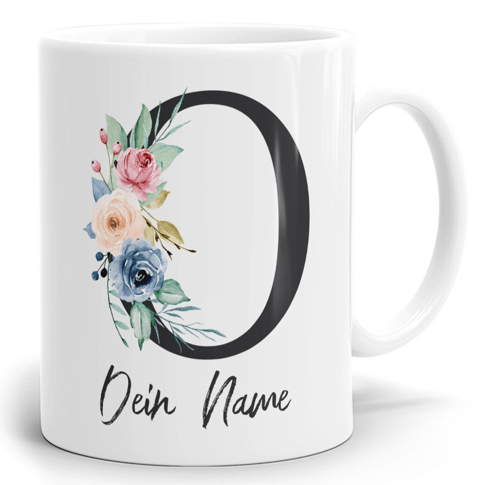 Blumen Initial Tasse mit Name und Buchstabe O