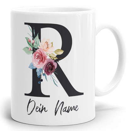 Blumen Initial Tasse mit Name und Buchstabe R