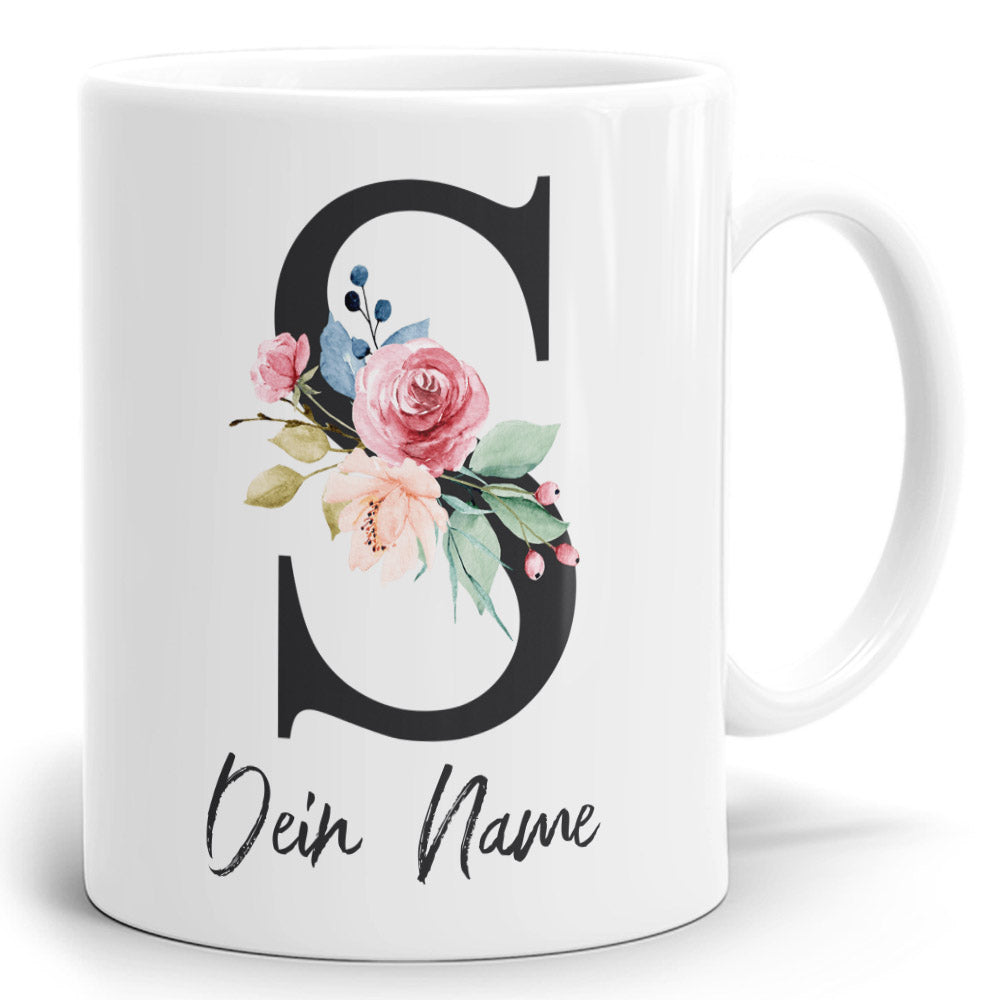 Blumen Initial Tasse mit Name und Buchstabe S