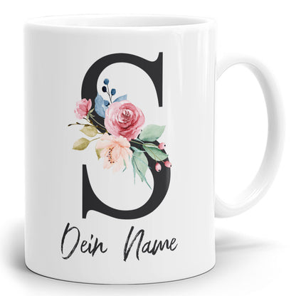 Blumen Initial Tasse mit Name und Buchstabe S