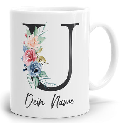 Blumen Initial Tasse mit Name und Buchstabe U