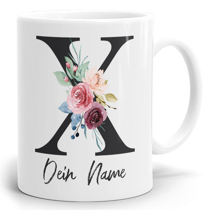 Blumen Initial Tasse mit Name und Buchstabe X