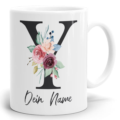 Blumen Initial Tasse mit Name und Buchstabe Y