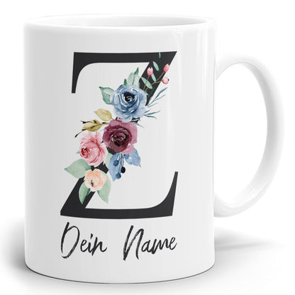 Blumen Initial Tasse mit Name und Buchstabe Z